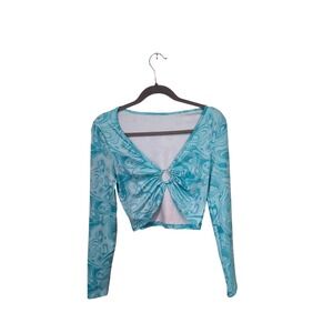 SHEIN Euphoria Blue Marble Swirl O-Ring Long Sleeve Crop Top Y2K Festival Size S